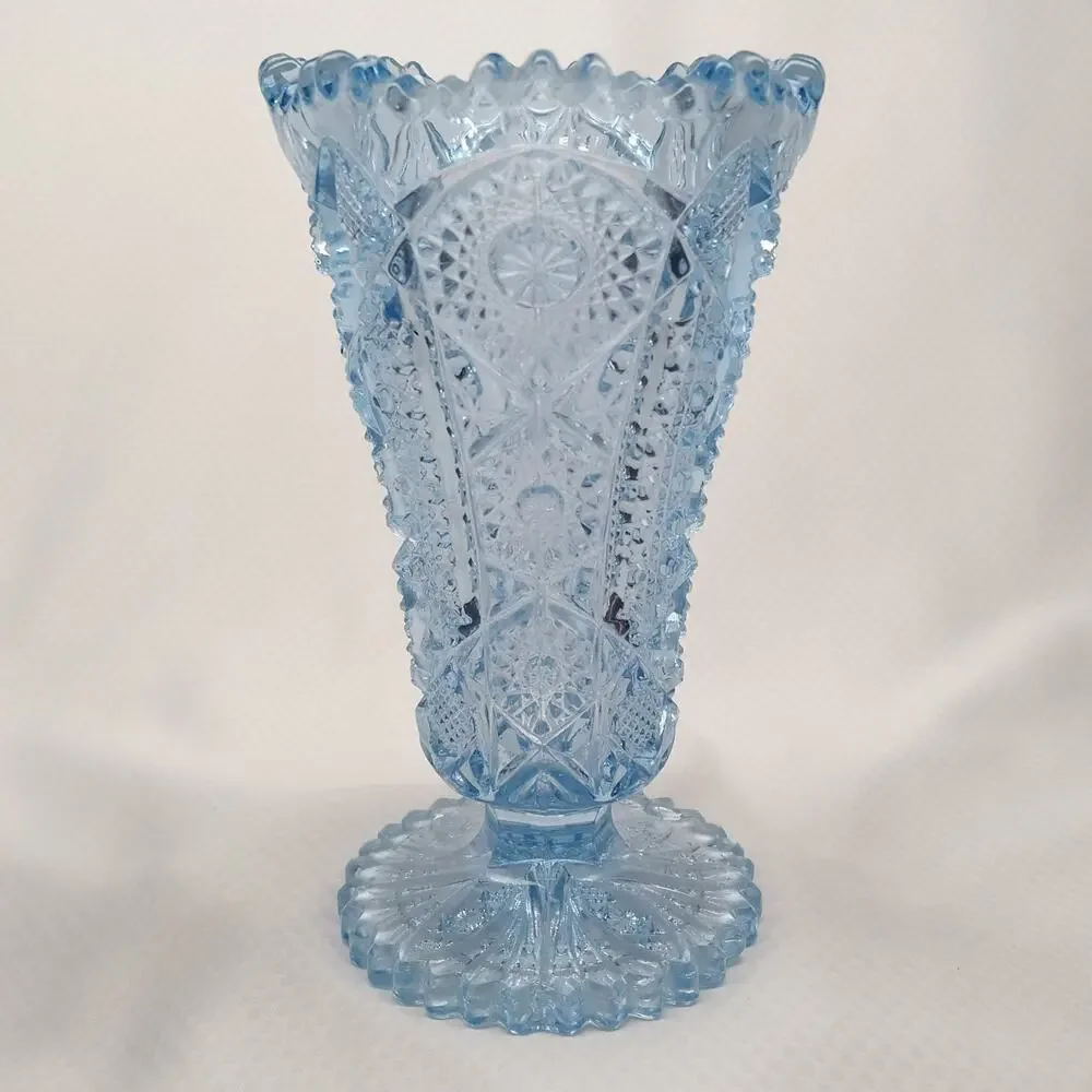 Imperial Glass Blue Octagon Hobstar 536 Footed Vase Art Deco 1930s Vintage